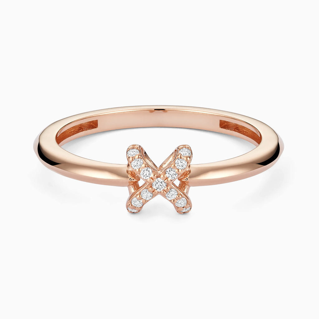 The Ecksand Iconic X Ring with Diamond Pavé shown with Natural VS2+/F+ in 14k Rose Gold