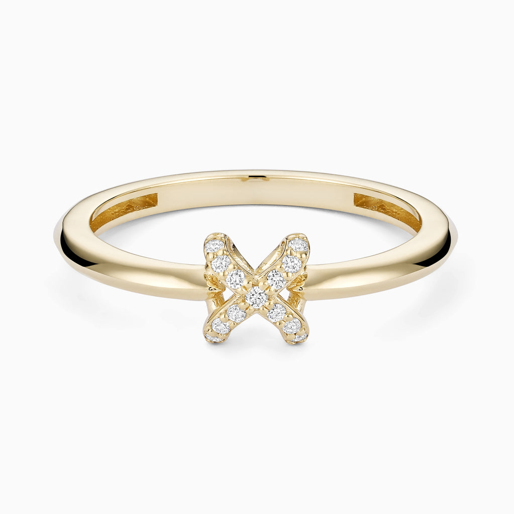 The Ecksand Iconic X Ring with Diamond Pavé shown with Natural VS2+/F+ in 14k Yellow Gold