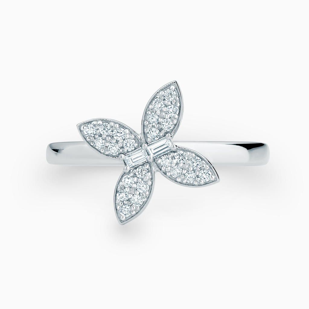 The Ecksand Butterfly Ring with Diamond Pavé shown with Lab-grown VS2+/ F+ in 14k White Gold