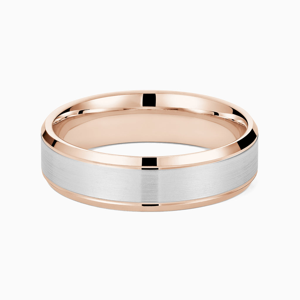 The Ecksand Grooved Beveled Wedding Ring shown with Band: 5mm in 14k White and Rose Gold