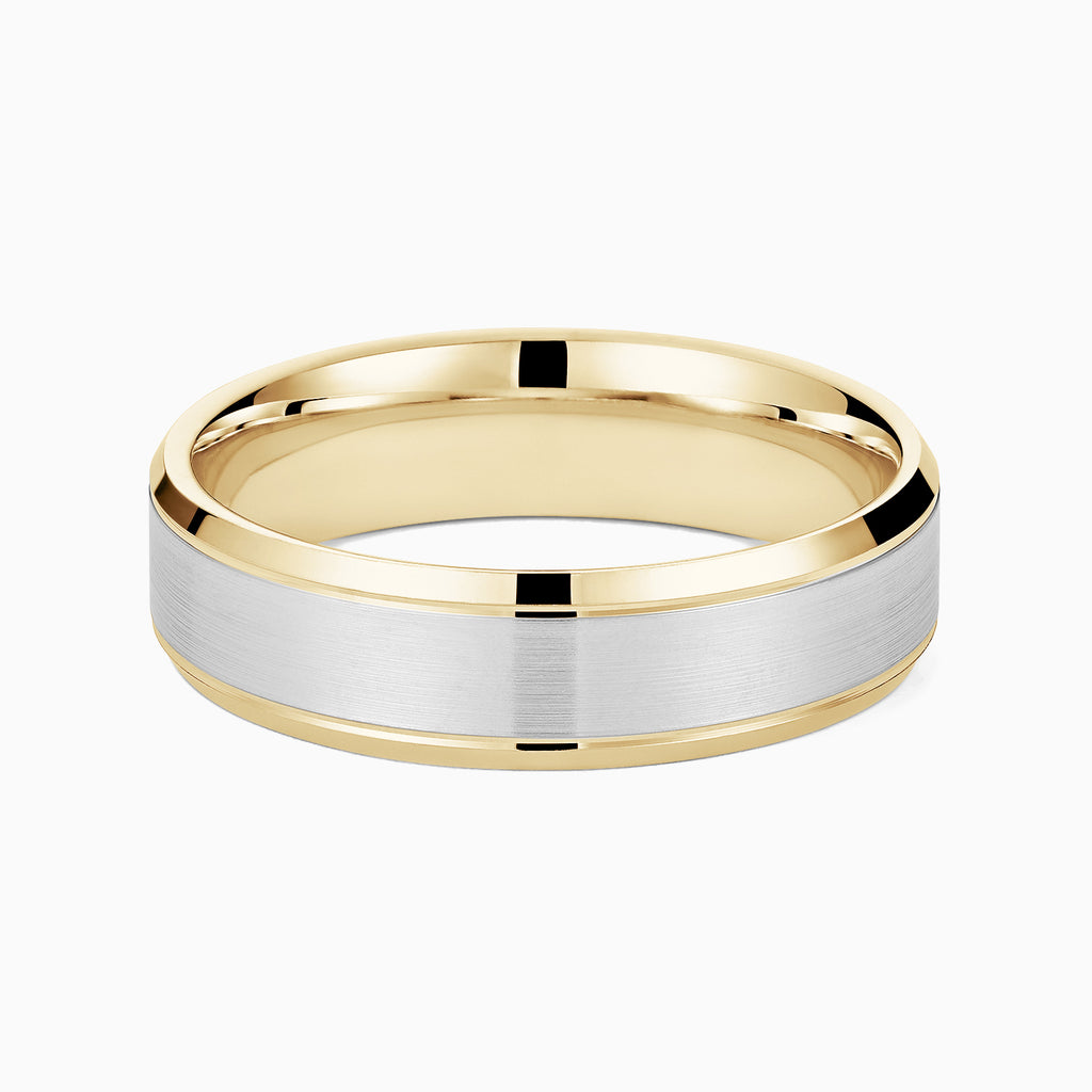 The Ecksand Grooved Beveled Wedding Ring shown with Band: 5mm in 14k White and Yellow Gold