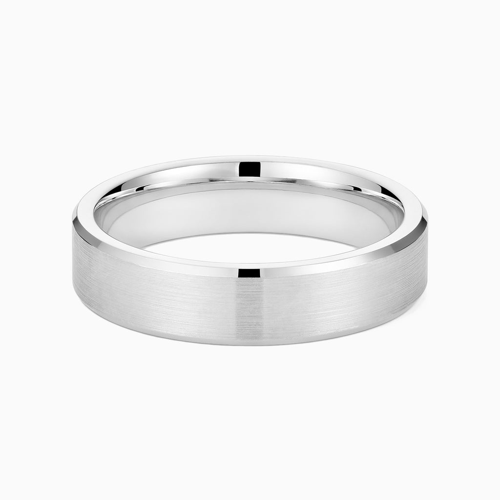 The Ecksand Brushed Beveled Wedding Ring shown with Band: 4mm in 14k White Gold