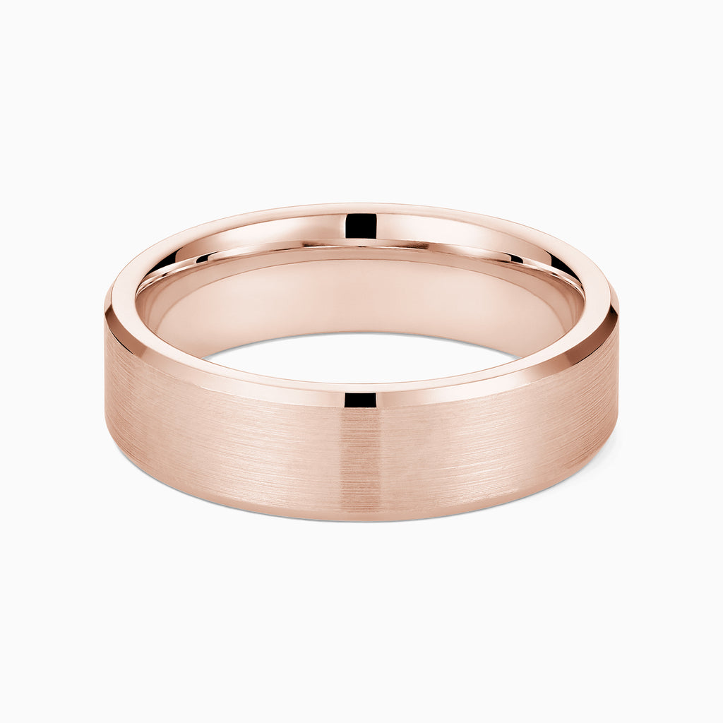 The Ecksand Thick Brushed Beveled Wedding Ring shown with Band: 6mm in 14k Rose Gold