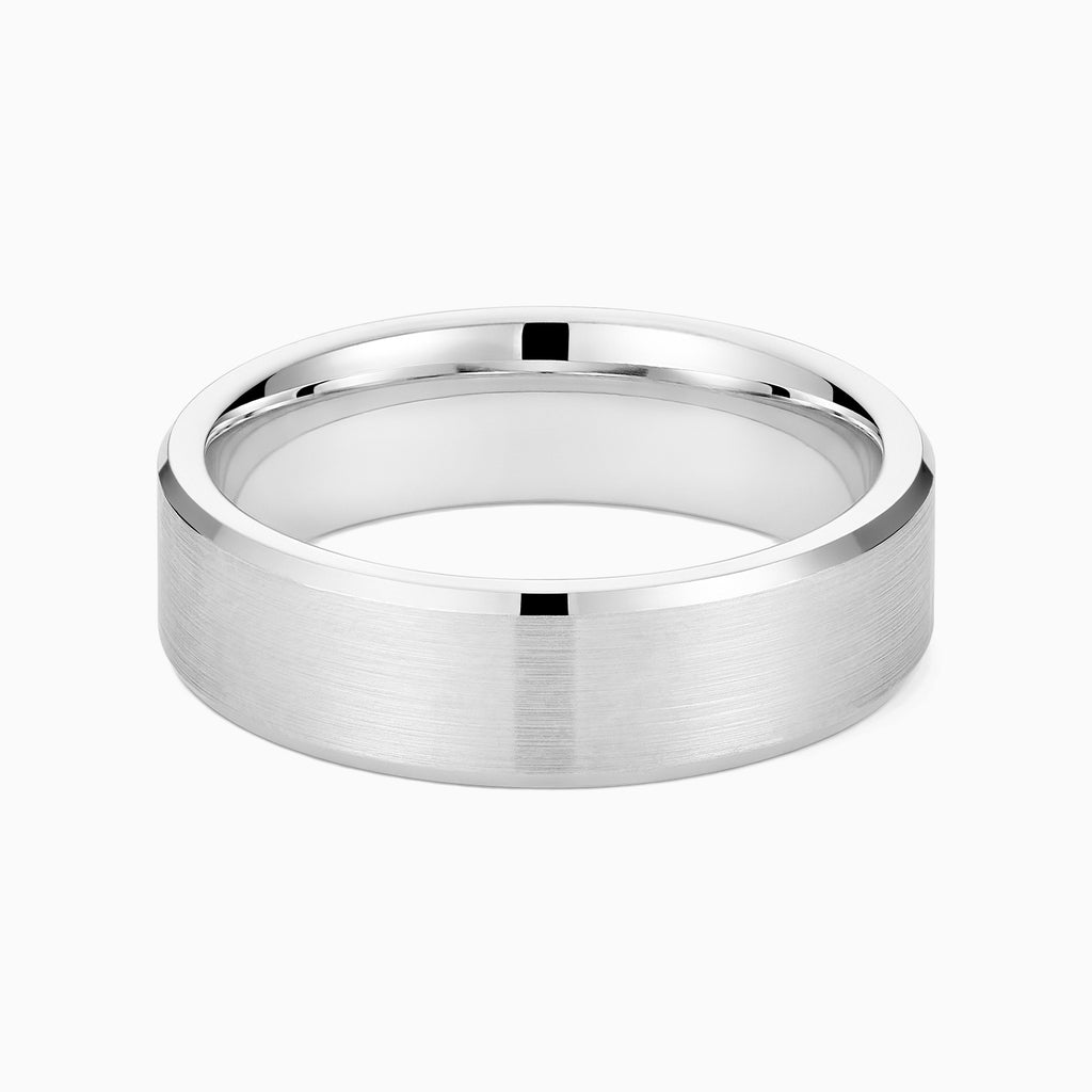 The Ecksand Thick Brushed Beveled Wedding Ring shown with Band: 6mm in 14k White Gold