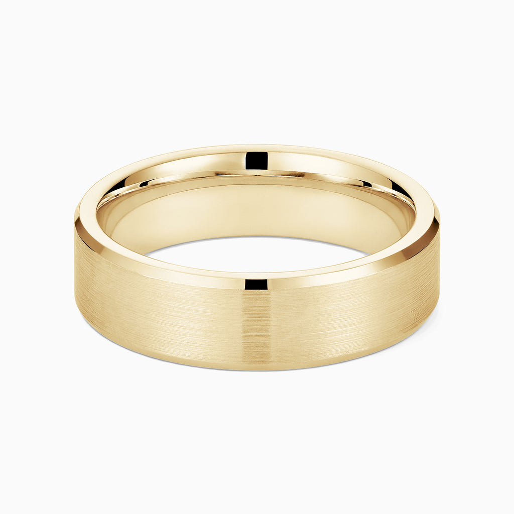 The Ecksand Thick Brushed Beveled Wedding Ring shown with Band: 6mm in 14k Yellow Gold