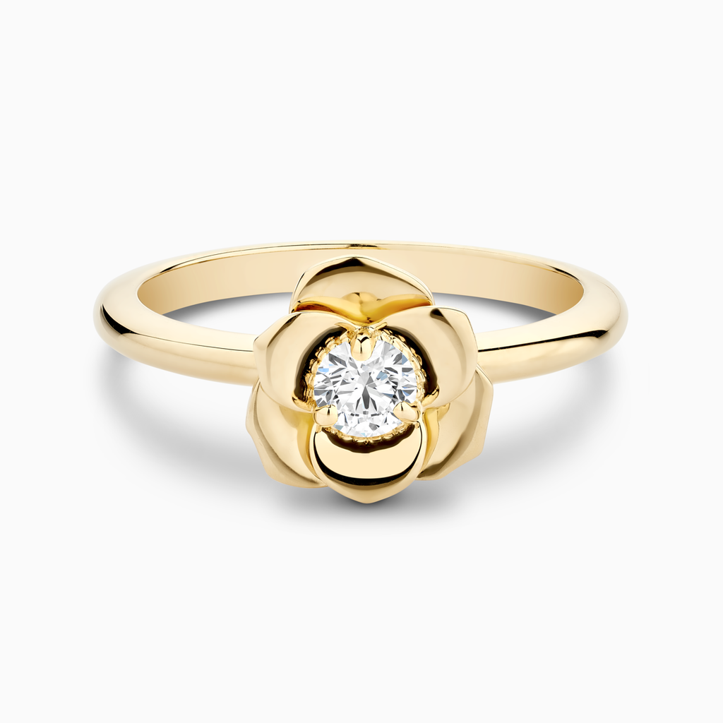 The Ecksand Flower Diamond Engagement Ring shown with Round in 18k Yellow Gold