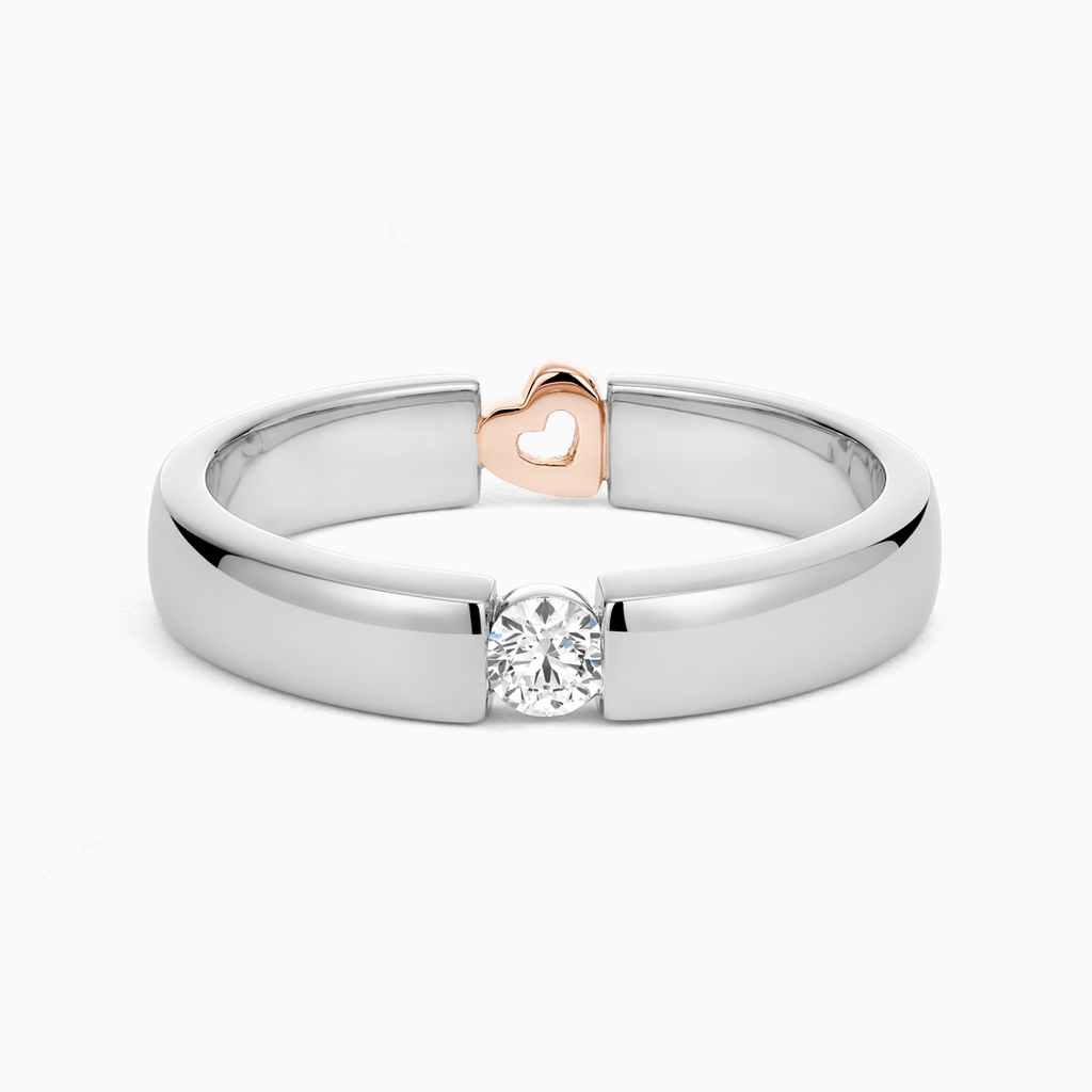 The Ecksand Solitaire Engagement Ring with Accent Diamond and Secret Heart shown with Natural VS2+/F+ in 14k White Gold