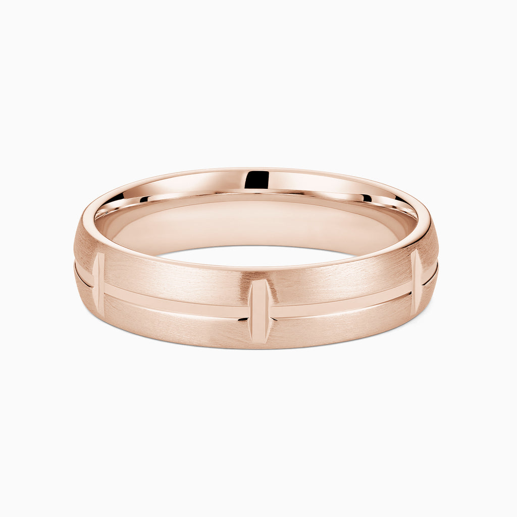 The Ecksand Brushed Block Wedding Ring shown with Band: 5mm in 14k Rose Gold