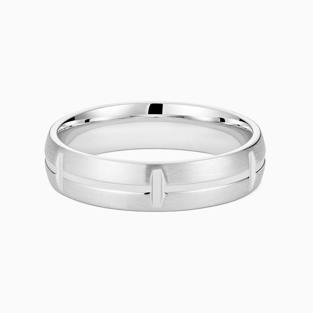 The Ecksand Brushed Block Wedding Ring shown with Band: 5mm in 14k White Gold