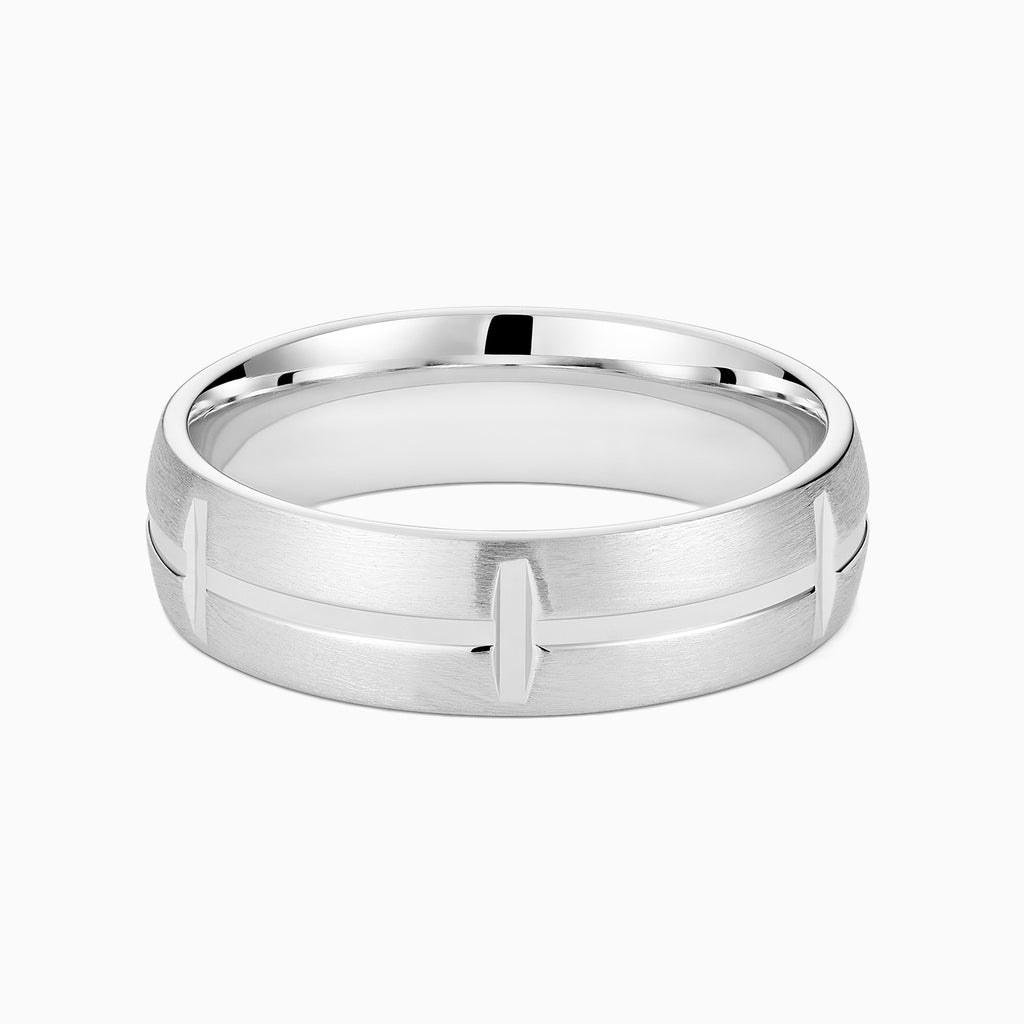 The Ecksand Brushed Block Wedding Ring shown with Band: 6mm in 14k White Gold