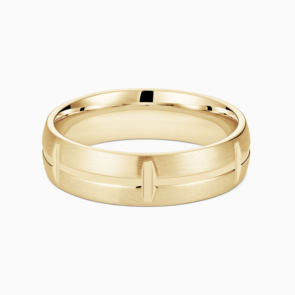 The Ecksand Brushed Block Wedding Ring shown with Band: 6mm in 14k Yellow Gold