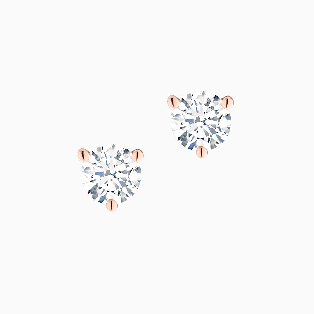 The Ecksand Three-Prong Diamond Stud Earrings shown with Lab-grown 0.50ctw VS2+/F+ in 18k Rose Gold