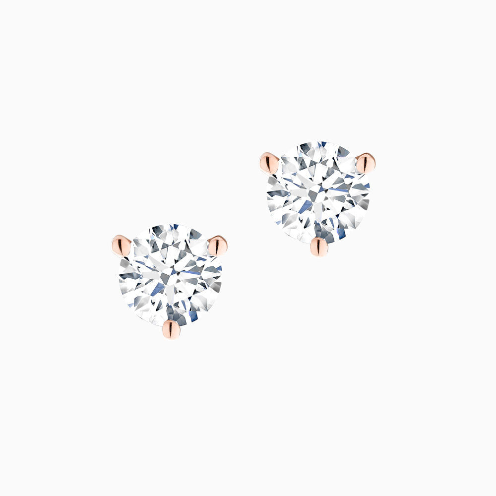 The Ecksand Three-Prong Diamond Stud Earrings shown with Lab-grown 0.60ctw VS2+/F+ in 18k Rose Gold