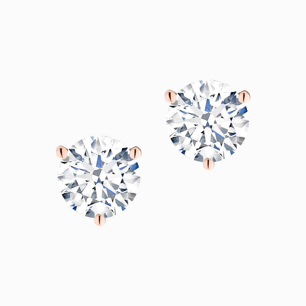 The Ecksand Three-Prong Diamond Stud Earrings shown with Lab-grown 1.50ctw VS2+/F+ in 18k Rose Gold
