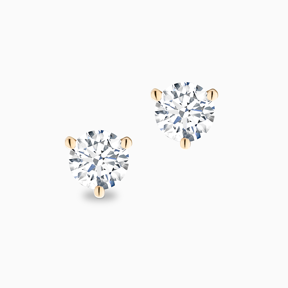The Ecksand Three-Prong Diamond Stud Earrings shown with Natural 0.60ctw VS2+/H+ in 18k Yellow Gold