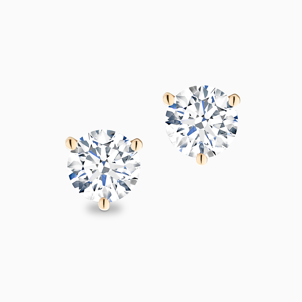 The Ecksand Three-Prong Diamond Stud Earrings shown with Natural 1.00ctw VS2+/H+ in 18k Yellow Gold