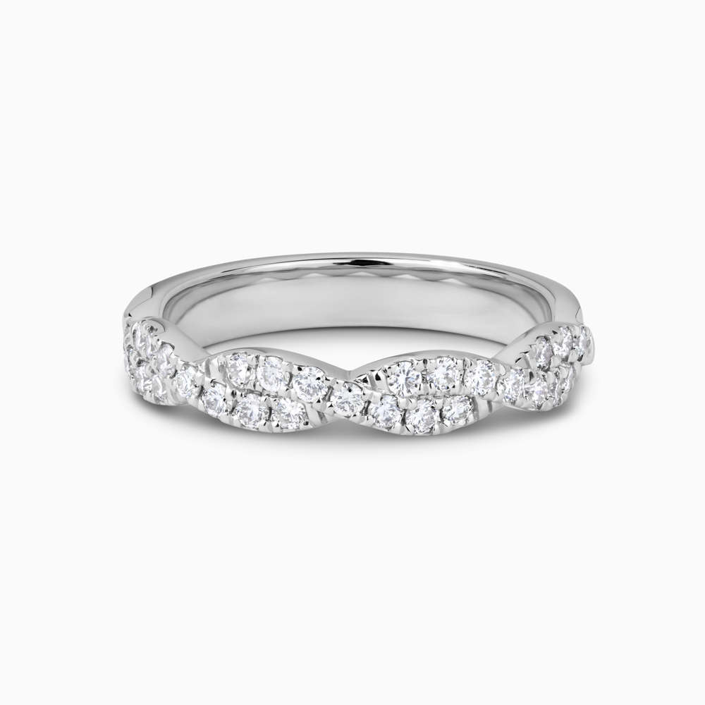The Ecksand Twisted Wedding Ring with Diamond Pavé shown with Stones: 1.5mm (0.35+ ctw) | Band: 3.5-3.7mm in 18k White Gold