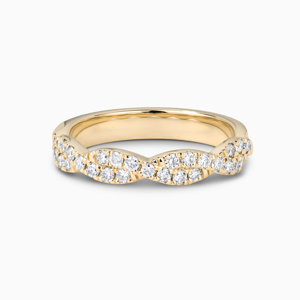 The Ecksand Twisted Wedding Ring with Diamond Pavé shown with Stones: 1.5mm (0.35+ ctw) | Band: 3.5-3.7mm in 18k Yellow Gold
