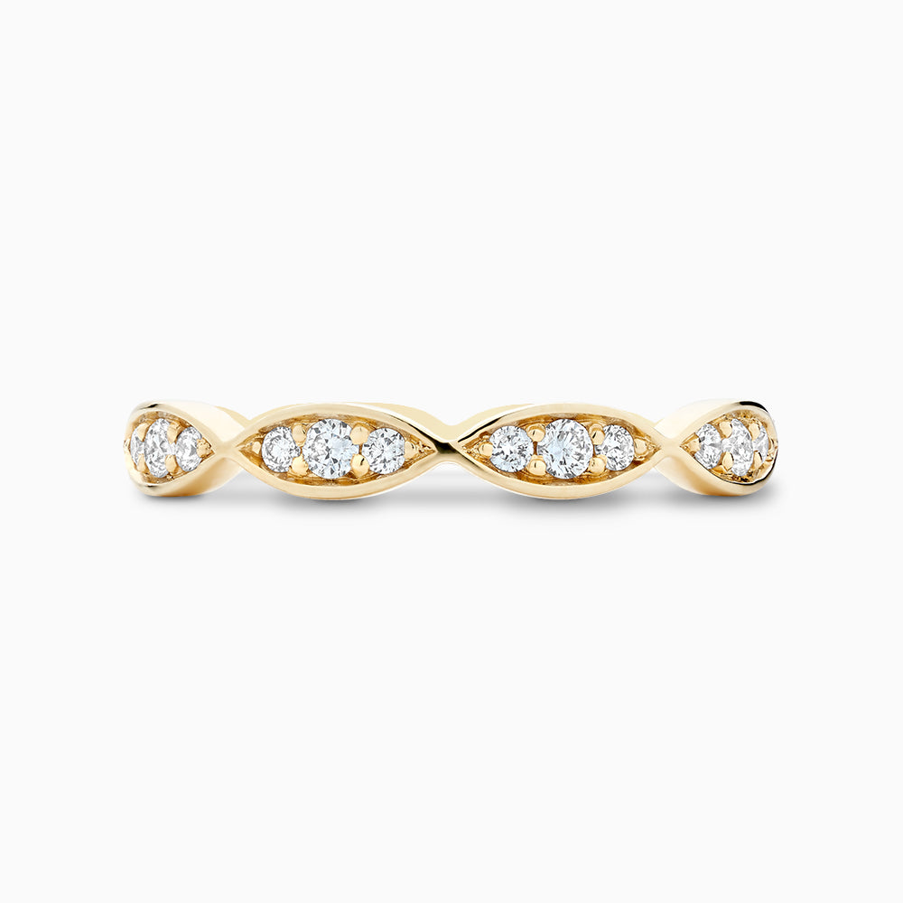 The Ecksand Scalloped Diamond Eternity Wedding Ring shown with Natural VS2+/ F+ in 18k Yellow Gold