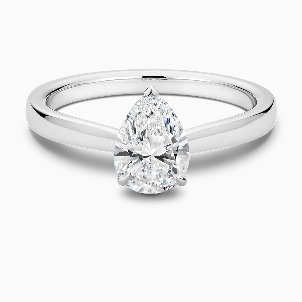 The Ecksand Love-Knot Solitaire Diamond Engagement Ring with Eagle Prongs shown with Pear in 18k White Gold