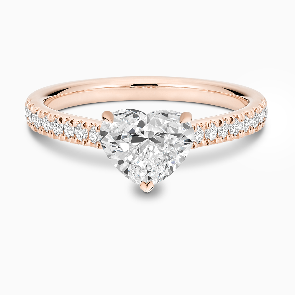The Ecksand Love-Knot Diamond Engagement Ring with Eagle Prongs shown with Heart in 14k Rose Gold