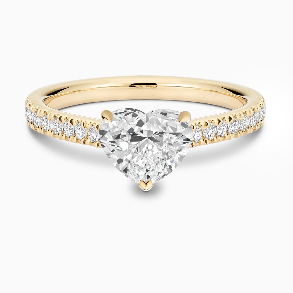 The Ecksand Love-Knot Diamond Engagement Ring with Eagle Prongs shown with Heart in 14k Yellow Gold