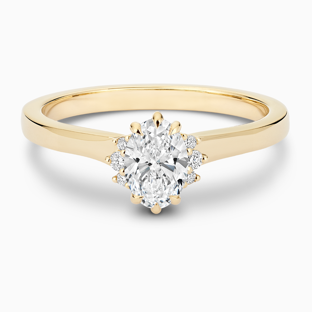 The Ecksand Solitaire Six-Prongs Engagement Ring with Diamond Accent Pavé shown with Oval in 14k Yellow Gold