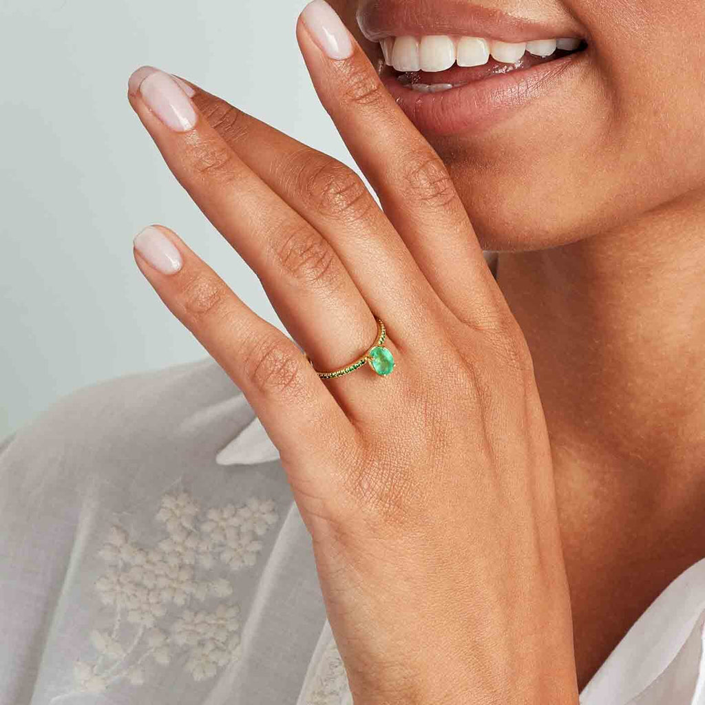 The Ecksand Emerald Engagement Ring with Emerald Pavé shown with  in 