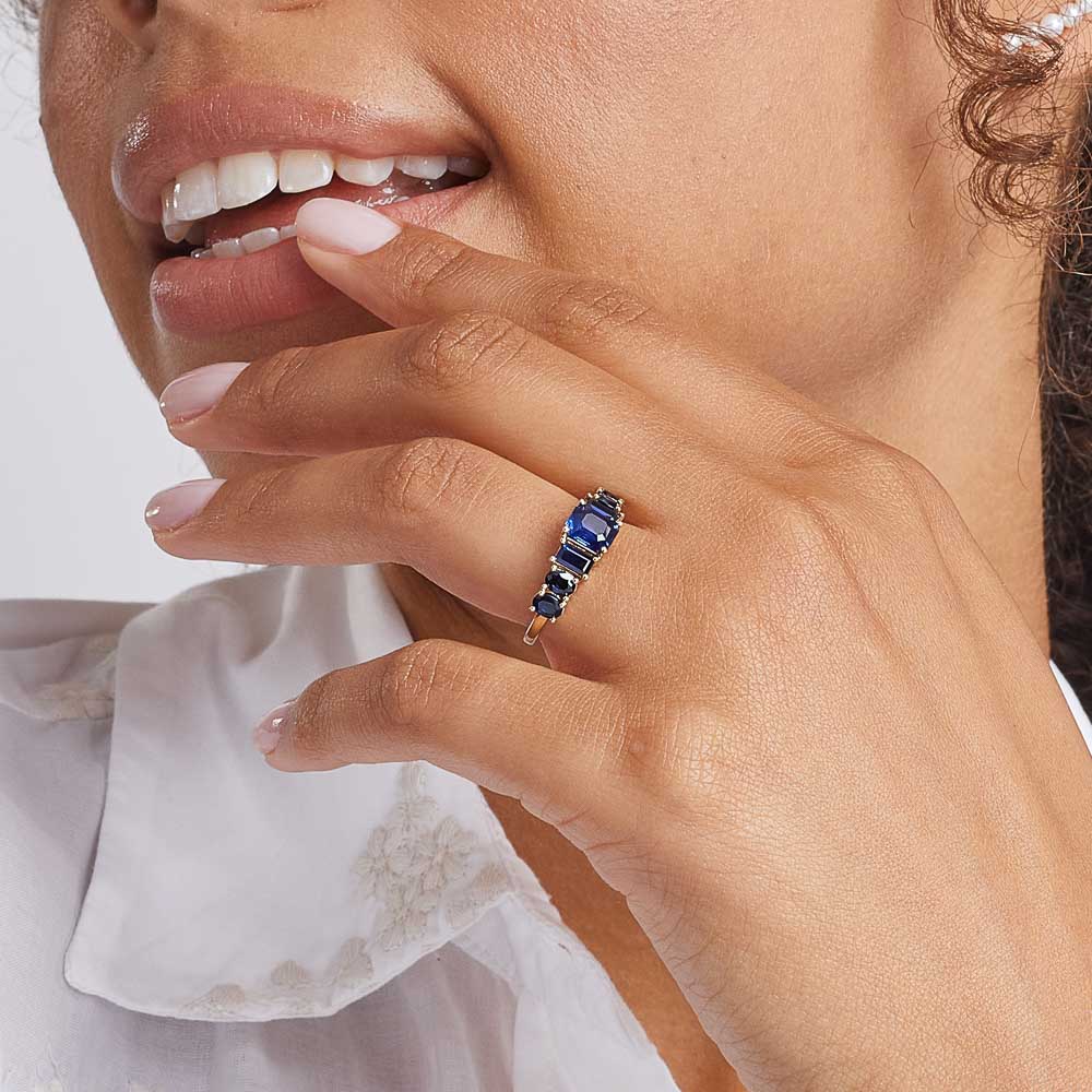 The Ecksand Cascading Blue Sapphire Ring shown with  in 