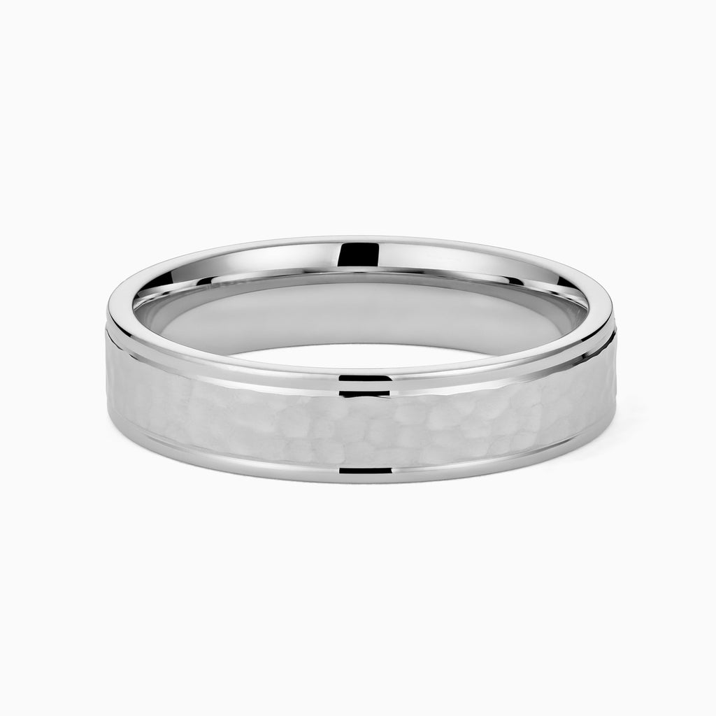 The Ecksand Hammered Wedding Ring shown with Band: 5mm in 14k White Gold