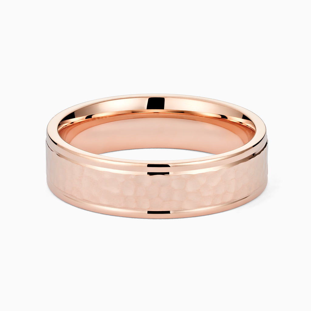 The Ecksand Hammered Wedding Ring shown with Band: 6mm in 14k Rose Gold