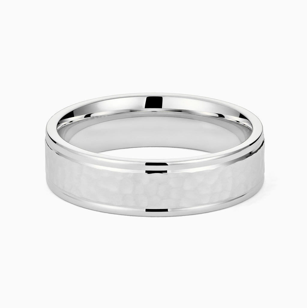 The Ecksand Hammered Wedding Ring shown with Band: 6mm in 14k White Gold