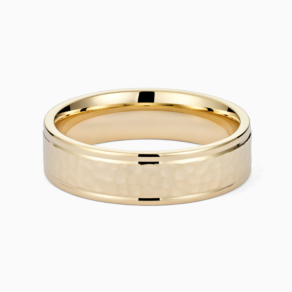 The Ecksand Hammered Wedding Ring shown with Band: 6mm in 14k Yellow Gold