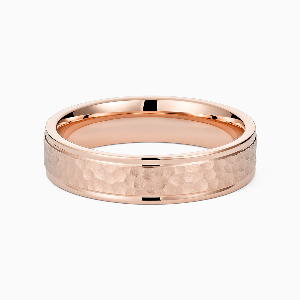 The Ecksand Brushed Hammered Wedding Ring shown with Band: 5mm in 14k Rose Gold