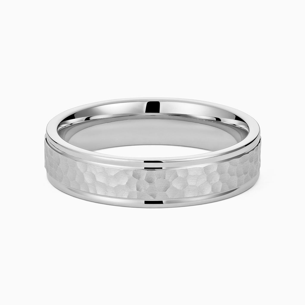 The Ecksand Brushed Hammered Wedding Ring shown with Band: 5mm in 14k White Gold