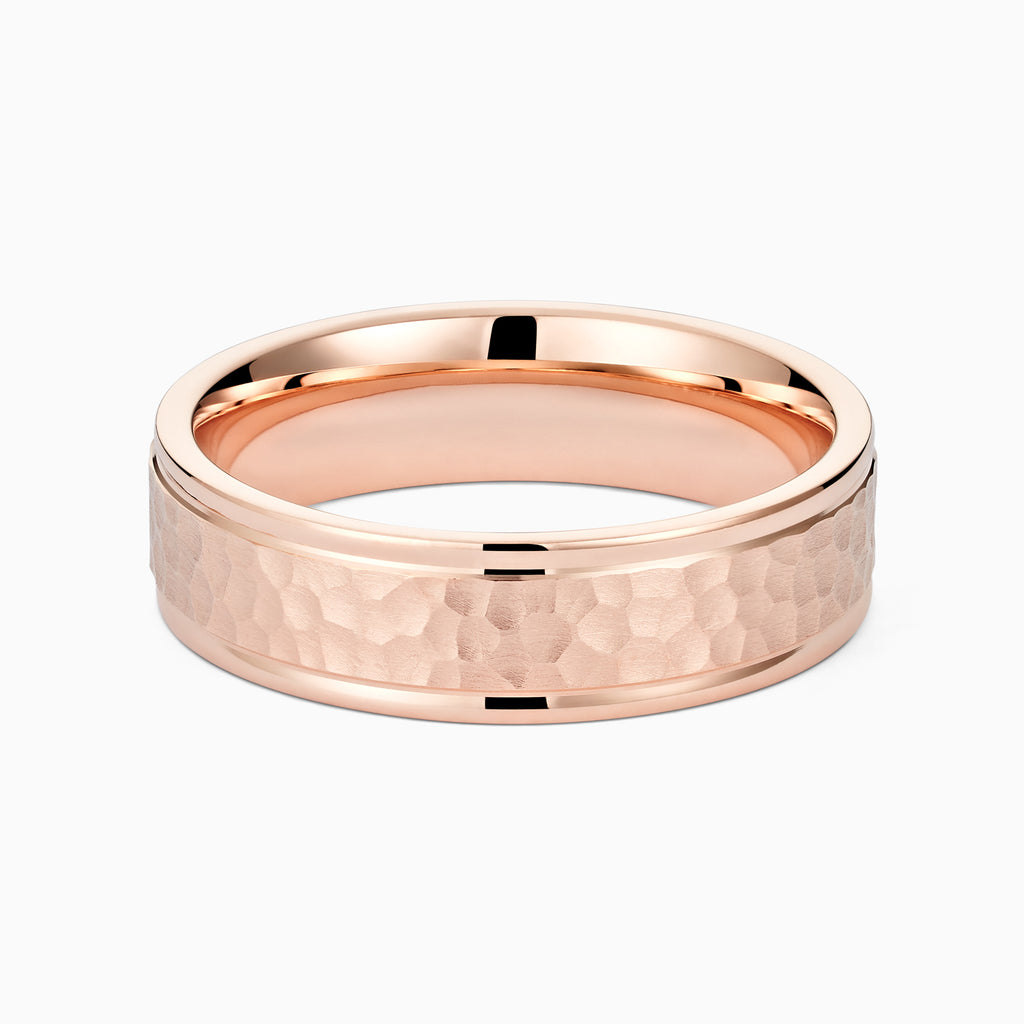 The Ecksand Brushed Hammered Wedding Ring shown with Band: 6mm in 14k Rose Gold