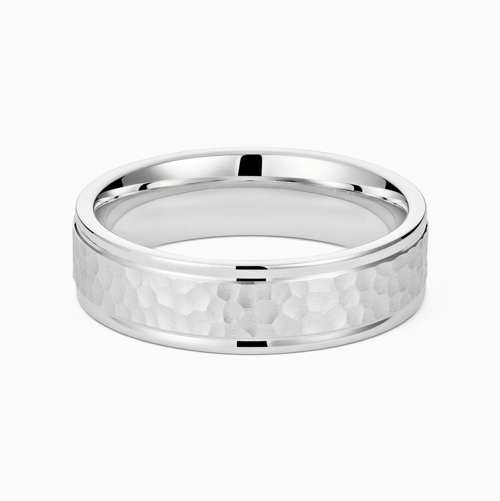 The Ecksand Brushed Hammered Wedding Ring shown with Band: 6mm in 14k White Gold