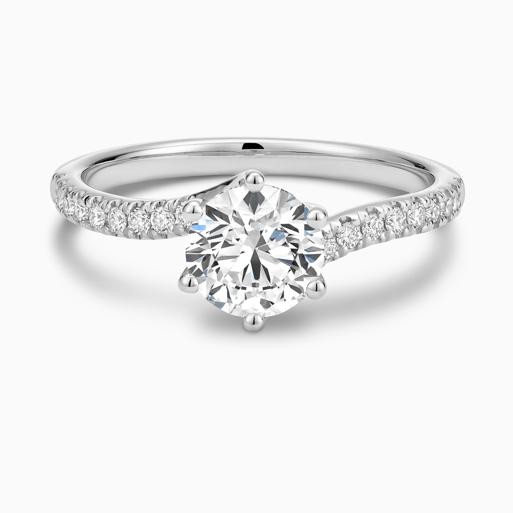 The Ecksand Diamond Engagement Ring with Twisted Prong Setting shown with Round in 18k White Gold