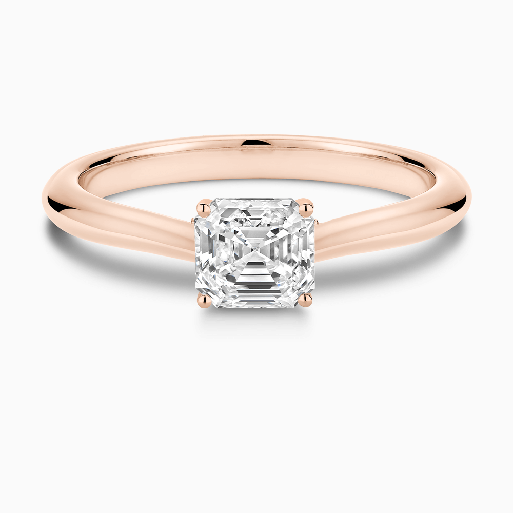 The Ecksand Cathedral-Setting Diamond Engagement Ring with Diamond Bridge shown with Asscher in 14k Rose Gold