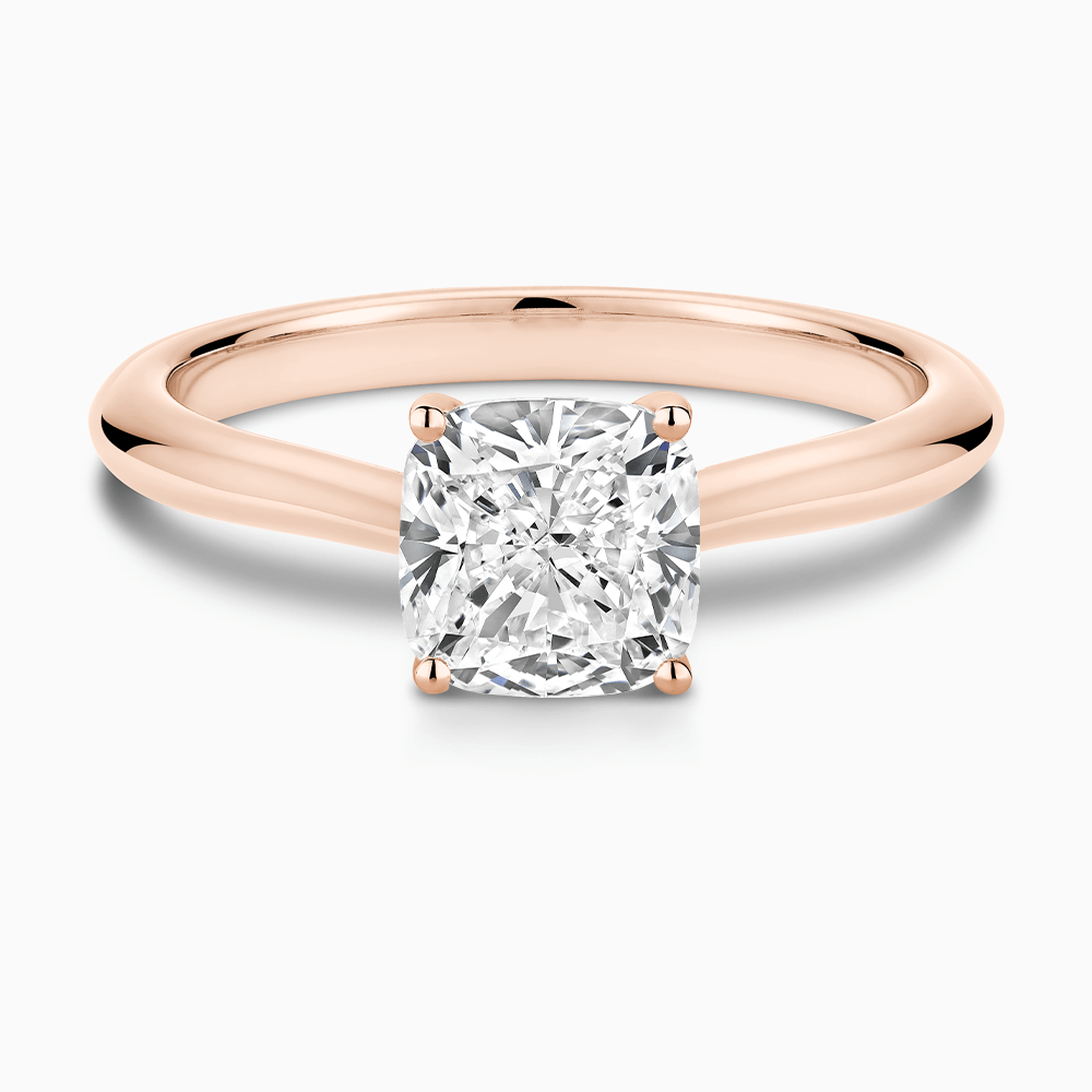 The Ecksand Cathedral-Setting Diamond Engagement Ring with Diamond Bridge shown with Cushion in 14k Rose Gold