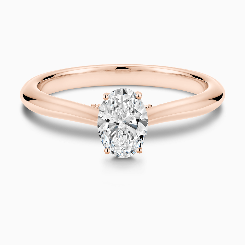 The Ecksand Cathedral-Setting Diamond Engagement Ring with Diamond Bridge shown with Oval in 14k Rose Gold