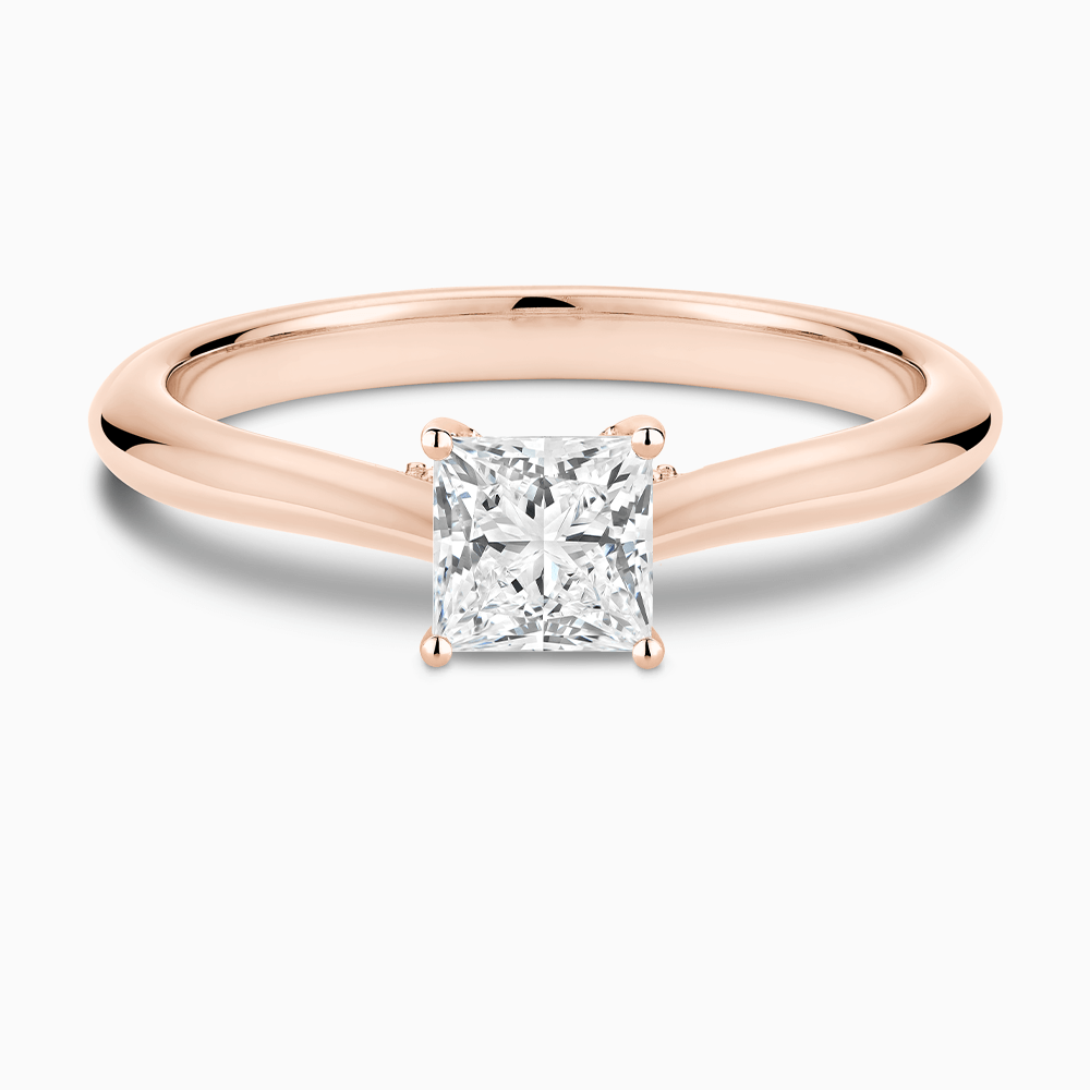 The Ecksand Cathedral-Setting Diamond Engagement Ring with Diamond Bridge shown with Princess in 14k Rose Gold