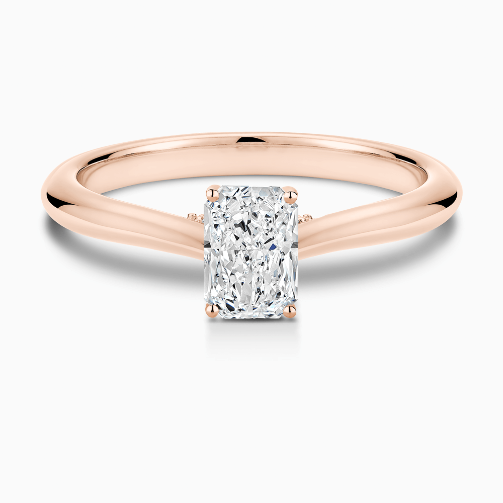 The Ecksand Cathedral-Setting Diamond Engagement Ring with Diamond Bridge shown with Radiant in 14k Rose Gold