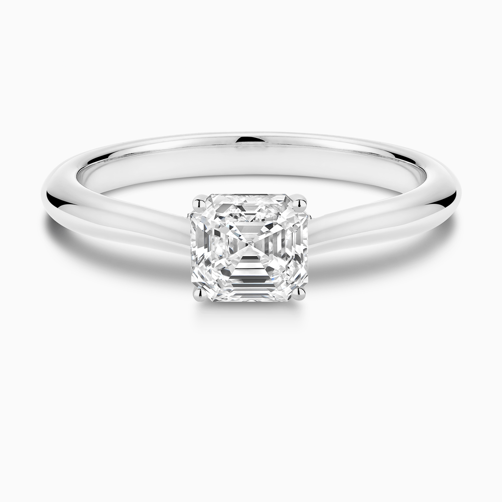 The Ecksand Cathedral-Setting Diamond Engagement Ring with Diamond Bridge shown with Asscher in 18k White Gold