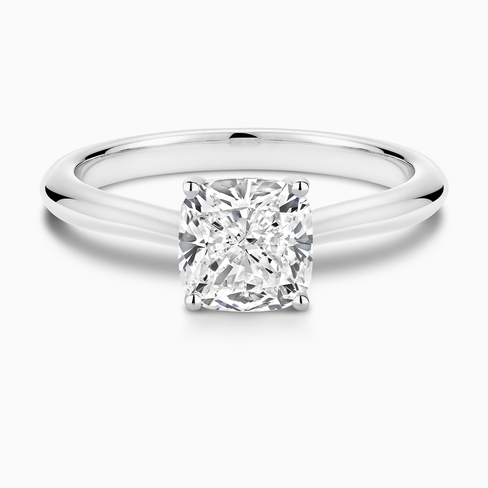 The Ecksand Cathedral-Setting Diamond Engagement Ring with Diamond Bridge shown with Cushion in 18k White Gold