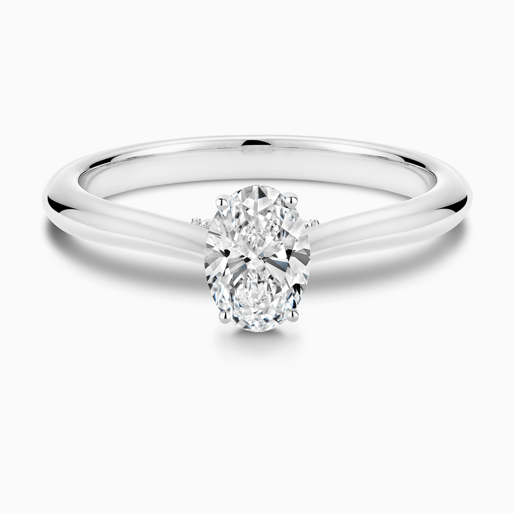 The Ecksand Cathedral-Setting Diamond Engagement Ring with Diamond Bridge shown with Oval in 18k White Gold