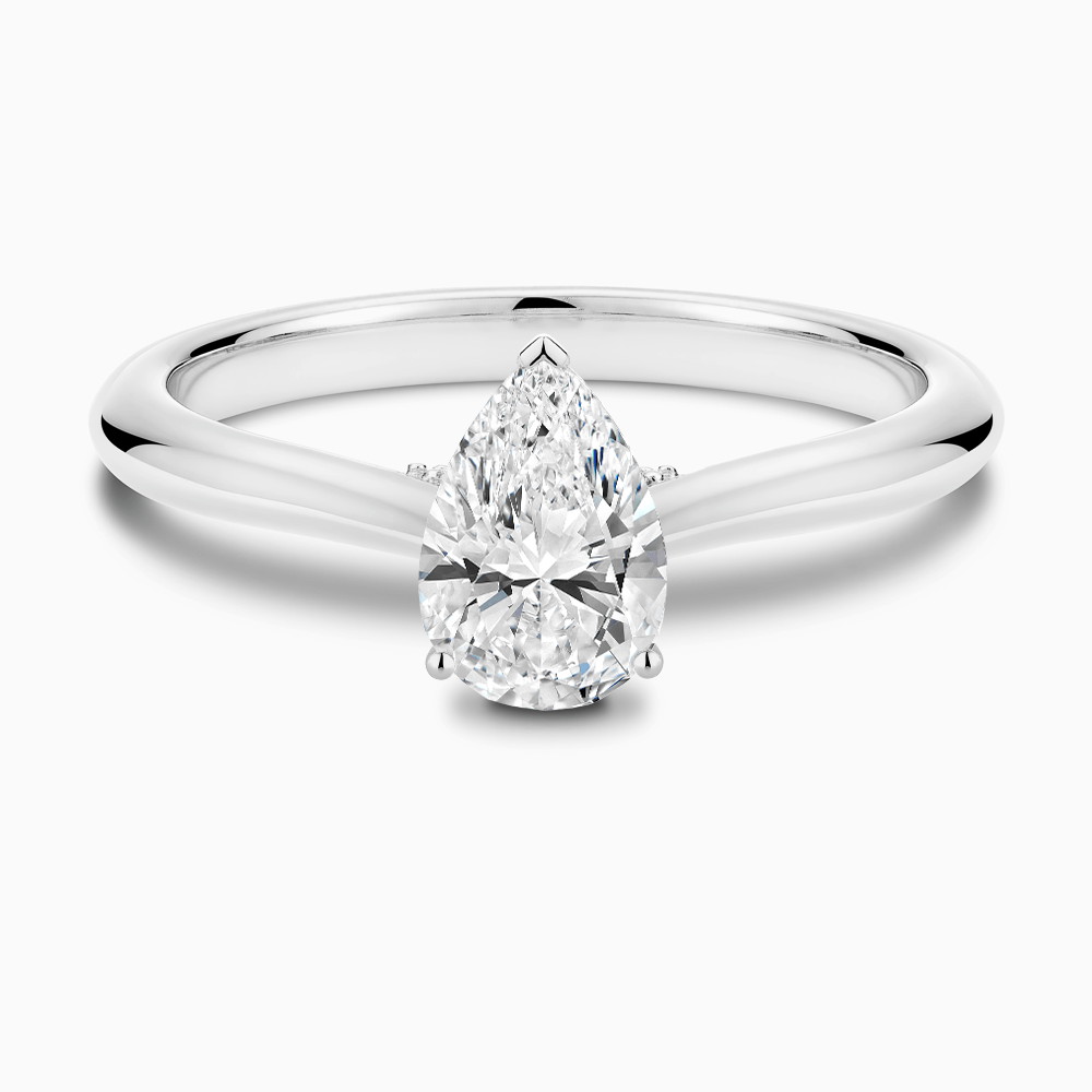 The Ecksand Cathedral-Setting Diamond Engagement Ring with Diamond Bridge shown with Pear in 18k White Gold
