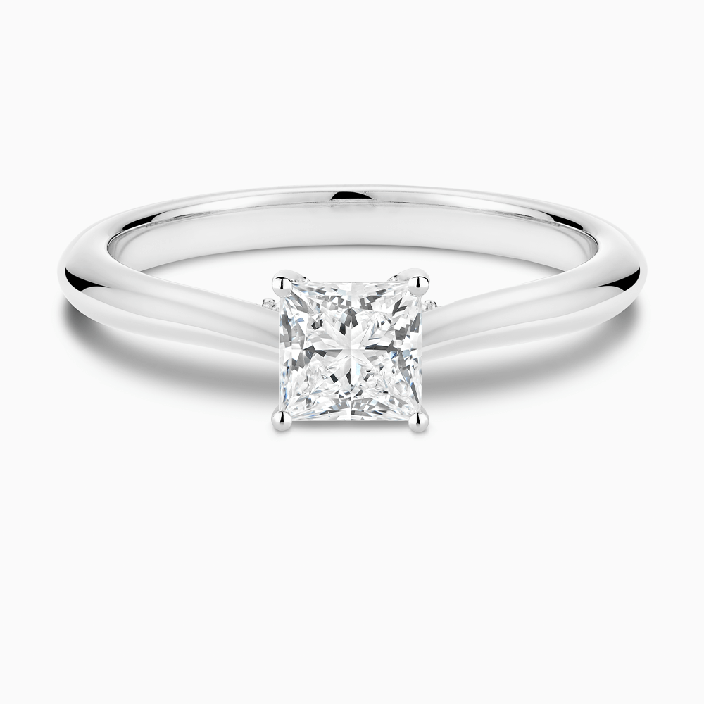 The Ecksand Cathedral-Setting Diamond Engagement Ring with Diamond Bridge shown with Princess in 18k White Gold