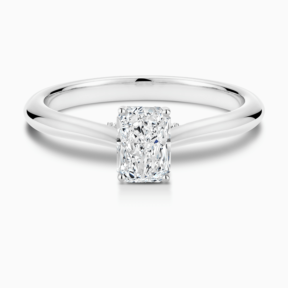 The Ecksand Cathedral-Setting Diamond Engagement Ring with Diamond Bridge shown with Radiant in 18k White Gold