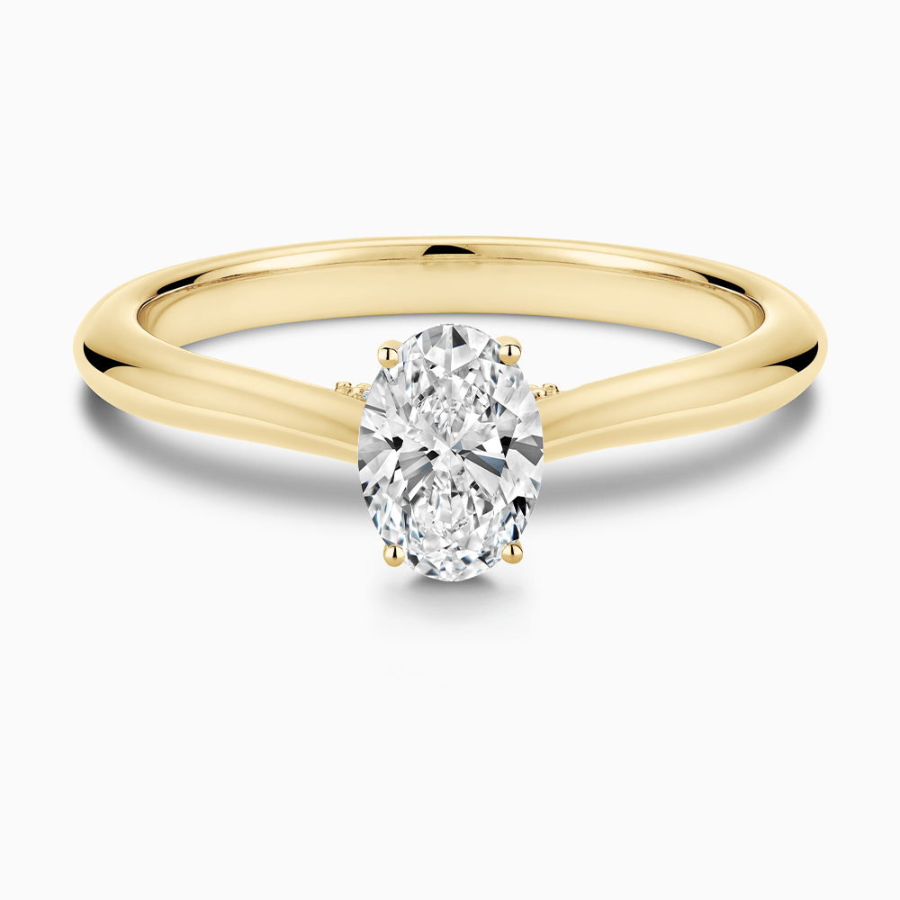 The Ecksand Cathedral-Setting Diamond Engagement Ring with Diamond Bridge shown with Oval in 18k Yellow Gold